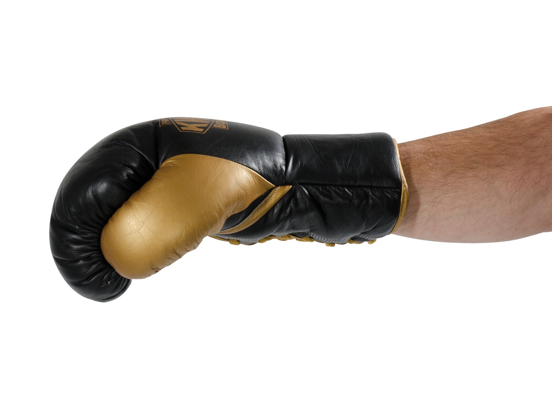Gants de boxe en cuir avec laçage noir/d'or