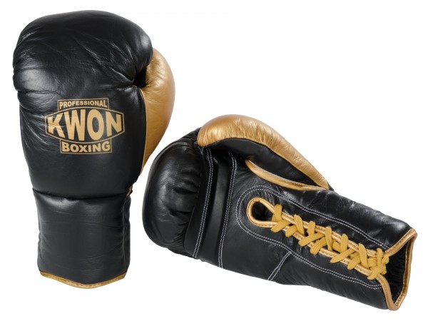 Gants de boxe en cuir avec laçage noir/d'or