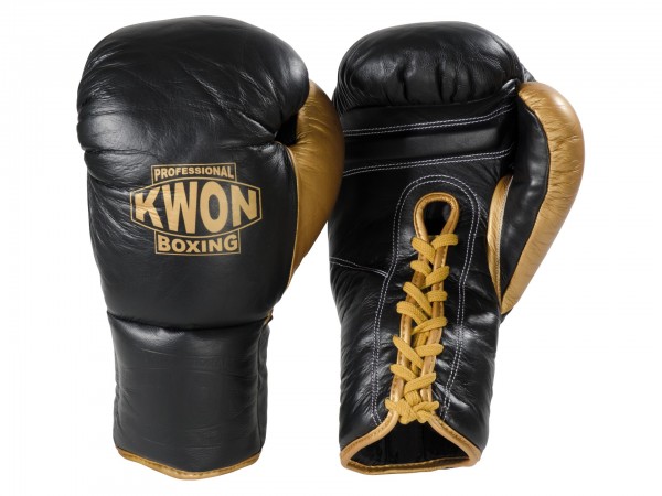 Gants de boxe en cuir avec laçage noir/d'or